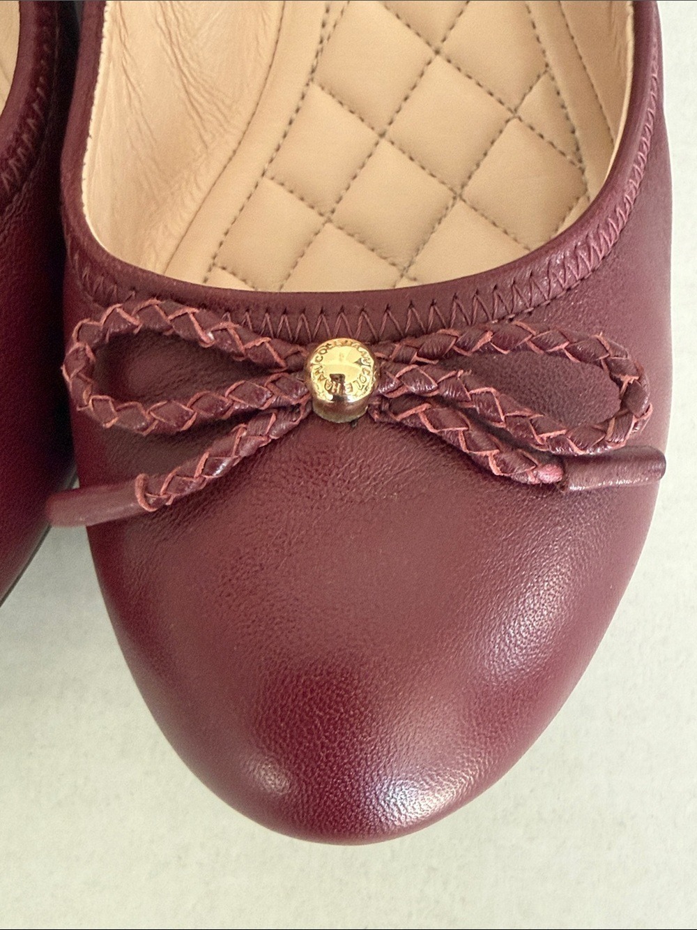 Cole Haan Zinfandel Leather Tali Grand Lace Wedges Bow Quilted Burgundy Sz 8 - Picture 7 of 15